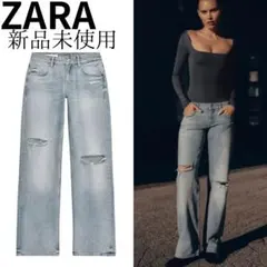 TRF ダメージ加工ローライズワイドレッグデニムパンツ