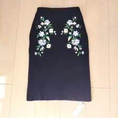 【新品】COCO DEAL 花柄刺繍 ニット タイト スカート 1 ネイビー