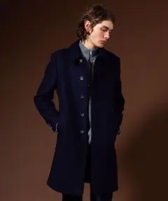 最終値下げ！Super110'sメルトンステンカラーコート ネイビー