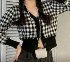 SHEIN チェック柄 カーディガン ニット クロップカーディガン