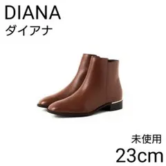 未使用 ダイアナ レザー サイドジップ メタル ヒール ショートブーツ 本革