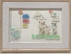 シーグラスアート 猫ちゃん家族と鯉のぼり♡ シーグラス ハンドメイド