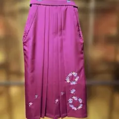 九重 卒業袴 ピンク ショキピン ワイン 花柄刺繍 菊 88cm レンタル処分 