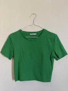 ZARA グリーン クロップドTシャツ Sサイズクロップトップ