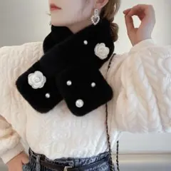 ファーティペット パール フラワー付き ふわふわ 冬コーデ 防寒 成人式　デート