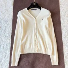 ラルフローレン ウール Ｖネックカーディガン アイボリー ポニー刺繍