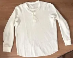 【新品未使用】ワッフルヘンリーネックTシャツ/長袖 ホワイト M ユニクロ