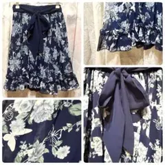 axes femme アクシーズ 花柄フレアスカート M リボン 膝丈のサムネイル