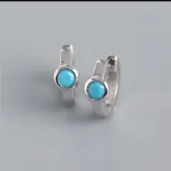 X469 ピアス レディース フープ トルコ石 ターコイズ シルバー ブルー