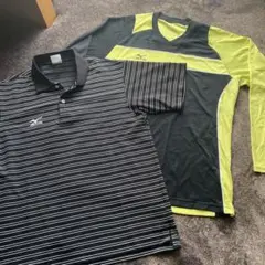 Mizuno 長袖と半袖ポロシャツ 黒と緑2枚セット