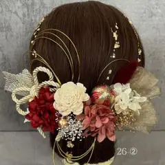 ドライフラワー髪飾り♡成人式　卒業式　結婚式　袴　和装　振袖　水引　金箔　赤