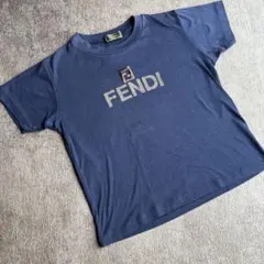 FENDI 半袖 ショート丈Tシャツ ネイビー ロゴ刺繍のサムネイル