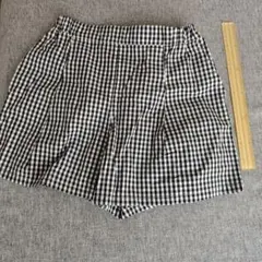 ユニクロ　キュロット　チェック　ショートパンツ　ウエストゴム