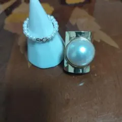 模造パール付きリングとビーズリングセット