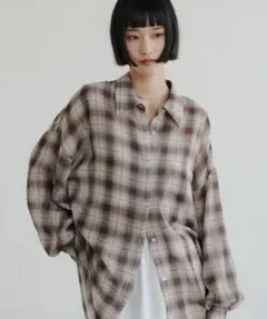 LOWRYS FARMブラウン チェック柄シャツ ブラウン