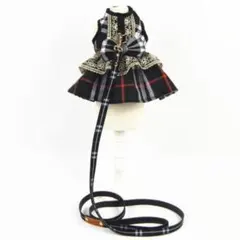リボン付 ワンピース 黒チェック 女の子用 XLサイズ 犬服 dog h032
