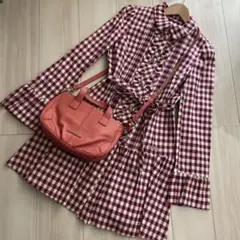 バーバリー ブルーレーベル ピンク ギンガムチェック フリル トレンチ