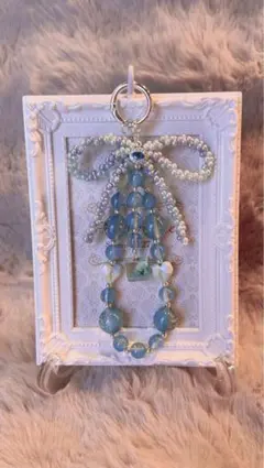 ハンドメイド 青系ビーズ 携帯アクセサリー