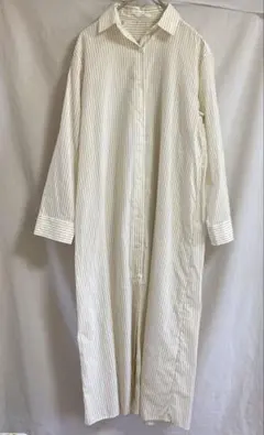 アイテムズアーバンリサーチ　ストライプ　長袖　ロング　シャツワンピース　ベージュ