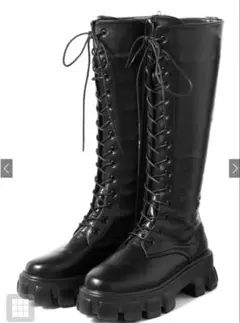 GRL レースアップトラックソールレザーロングブーツ[gd1397]