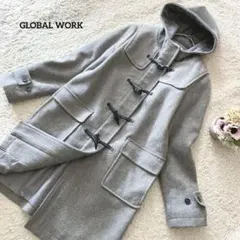 グローバルワーク グレー ダッフルコート フード付き M ウール混