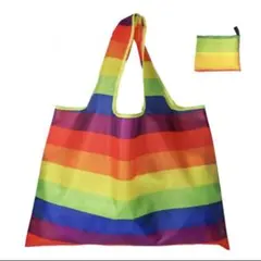 レインボー柄　買い物バッグ 折りたたみ特大トート防水仕様 丈夫で長持ち設計