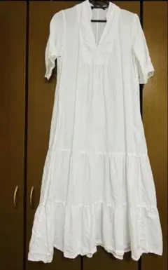 【人気】ZARA ティアードワンピース リネン混 白 大人可愛い XS