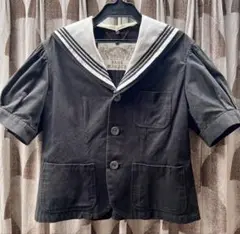 セーラーカラー半袖ジャケット＋キュロットパンツ巻きスカートセット