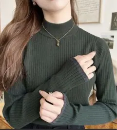 moment+ 12G ボトルネック配色ラインワイドリブニットプルオーバー