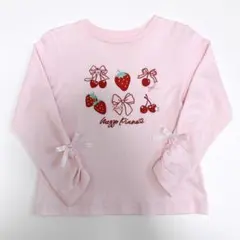 メゾピアノ　イチゴチェリーアップリケ　長袖Tシャツ　110 mezzo ピンク