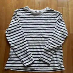 150センチ　ボーダー　長袖Tシャツ　ホワイト/ブラックストライプカットソー白黒