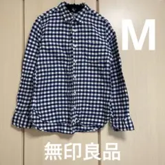 無印良品　レディース　チェック柄　長袖フランネルチェックシャツ　M