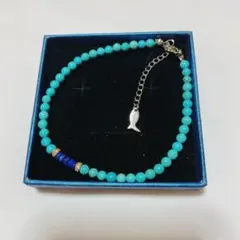 ターコイズブルー アンクレット メンズ レディース兼用 フィッシュチャーム付き