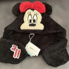 新品　ミニーマウス 耳付きフリース帽子 ティペット