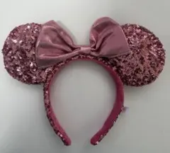 ミニーマウス耳カチューシャ スパンコール ピンク