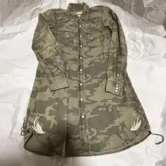 【希少】レミレリーフ スタッズ ロングシャツ S 迷彩 ミリタリー 岡山 日本製