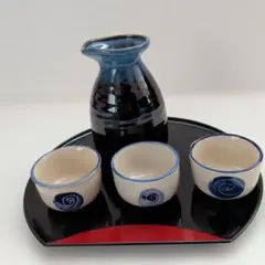 陶器製お猪口セット（黒・白・青模様）