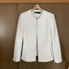 ZARA ツイードノーカラージャケット　S