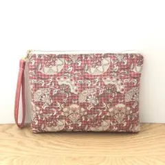 《ハンドメイド》 和＊帯 クラッチバッグ・ポーチ（フラット） ◇ピンク　扇　梅