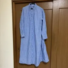 【無印良品】青と白のストライプ 長袖シャツワンピース
