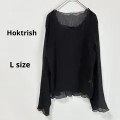 Hoktrish シアートップス　L ブラック　長袖　ブラウス　ワイドネック