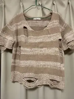 COCO DEAL ベージュ ストライプ 半袖ニット