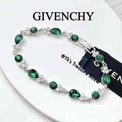 B774/GIVENCHY/シルバーx緑色/パヴェ 雫しずく ブレスレット