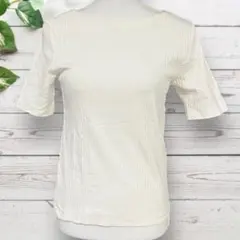 オペークドットクリップ　Tシャツ　トップス　カットソー　ホワイト　リブ　綿　M
