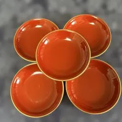 オレンジ色 漆器皿 5枚セット