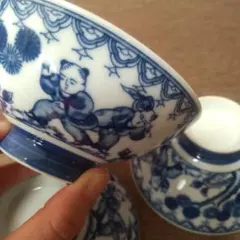 有田焼茶碗　唐子　４客　染付 唐子文 飯碗 4個セット 陶器のサムネイル