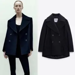 新品 ZARA ウール混紡ダブルブレスト仕様コート Lサイズ