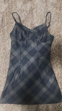 ダークブルー チェック柄 キャミワンピース Sサイズ