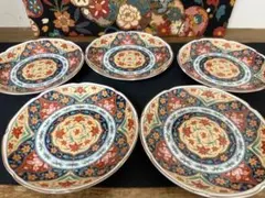 未使用品】有田焼 龍峰窯 林斎作 金彩錦古伊万里 花鳥文様 輪花皿 銘々