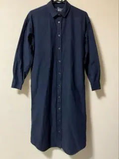 無印良品　MUJI ネイビー シャツ　ワンピース 長袖 XS〜S コットン